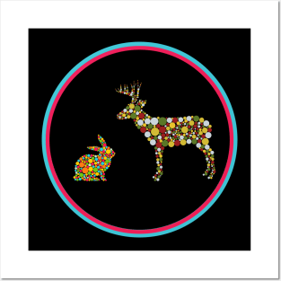 Dotted Winter Reindeer and Rabbit Posters and Art